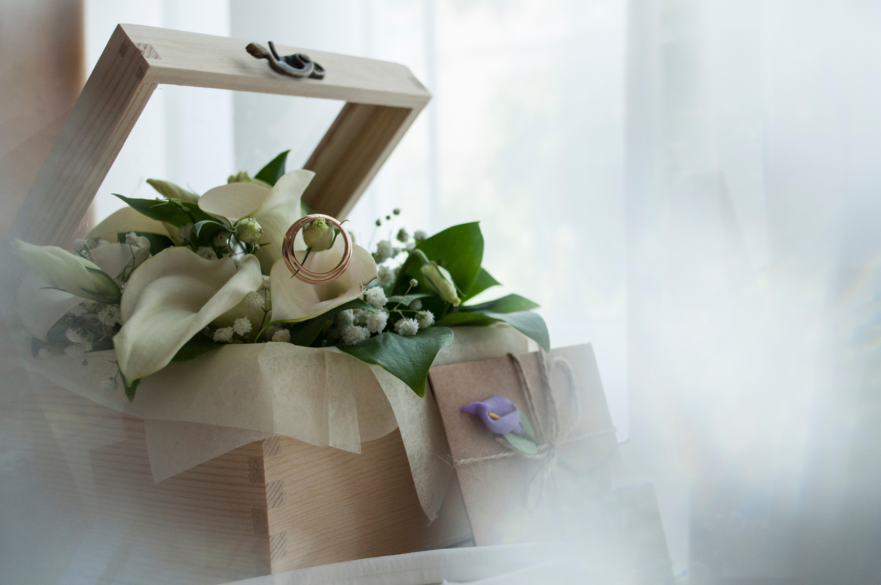 Bouquet of White Tulip with Ring Inside the Gift Box